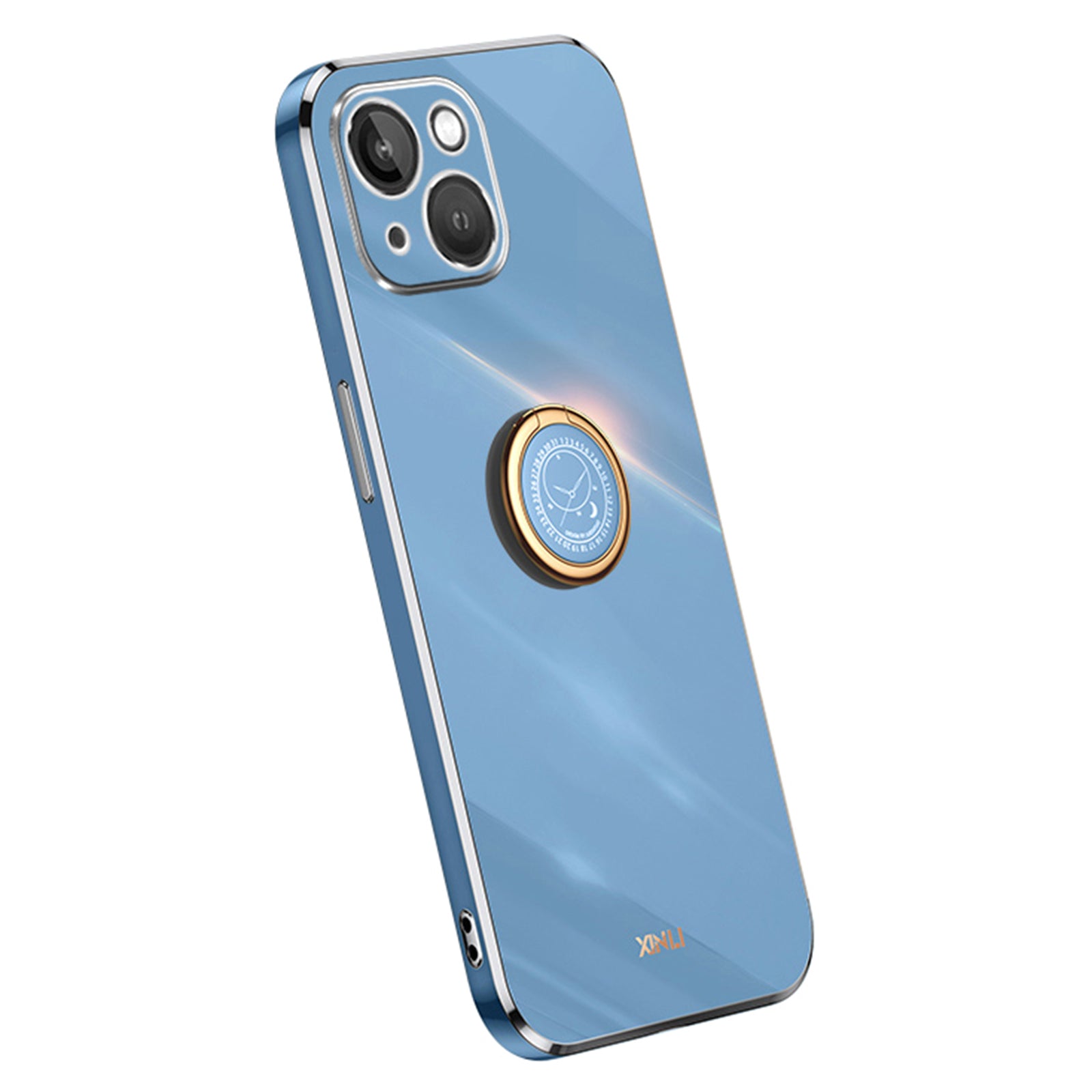 XINLI For iPhone 14 Cell Phone Cover Electroplating Golden Edge Shockproof Smartphone Case with Ring Kickstand - Purple XINLI For iPhone 14 Cell Phone Cover Electroplating Golden Edge Shockproof Smartphone Case with Ring Kickstand - Purple
